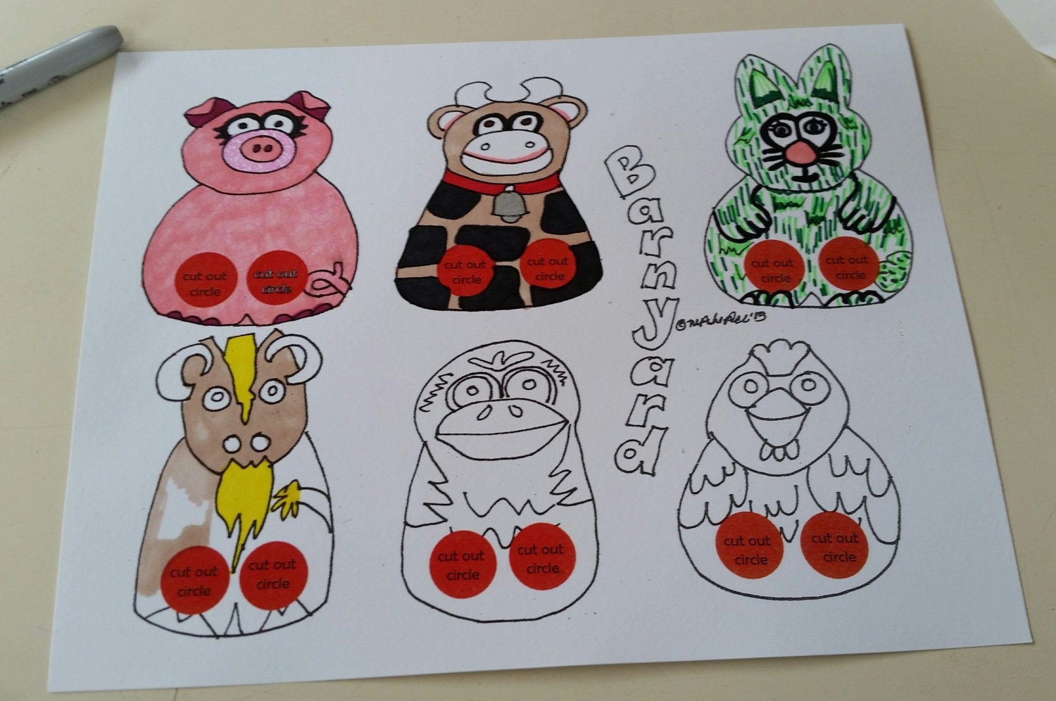 Barnyard Finger Paper Puppets, You Color!