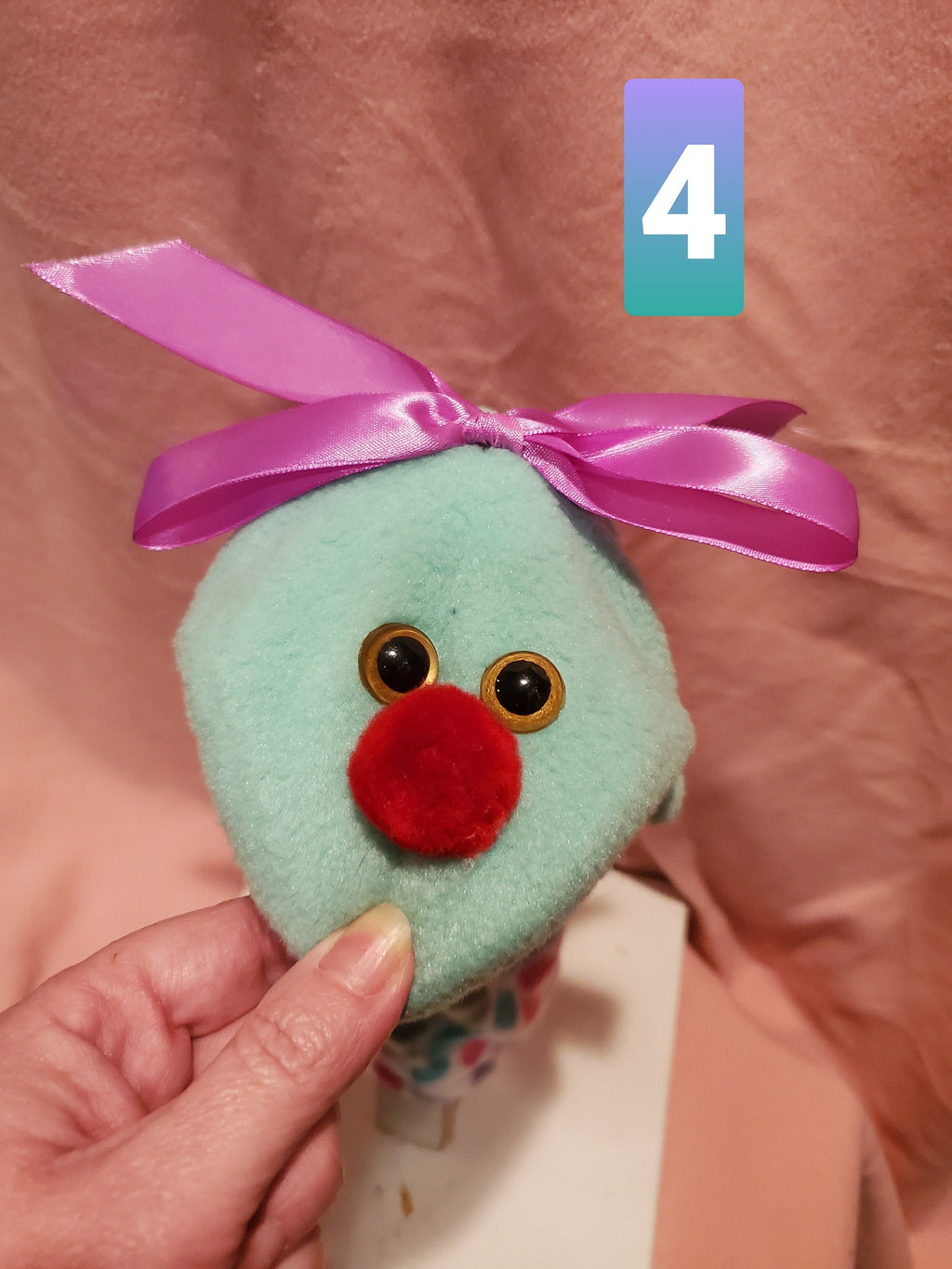Handmade Sock Puppet Dottie with Bow, Movable Mouth Toy