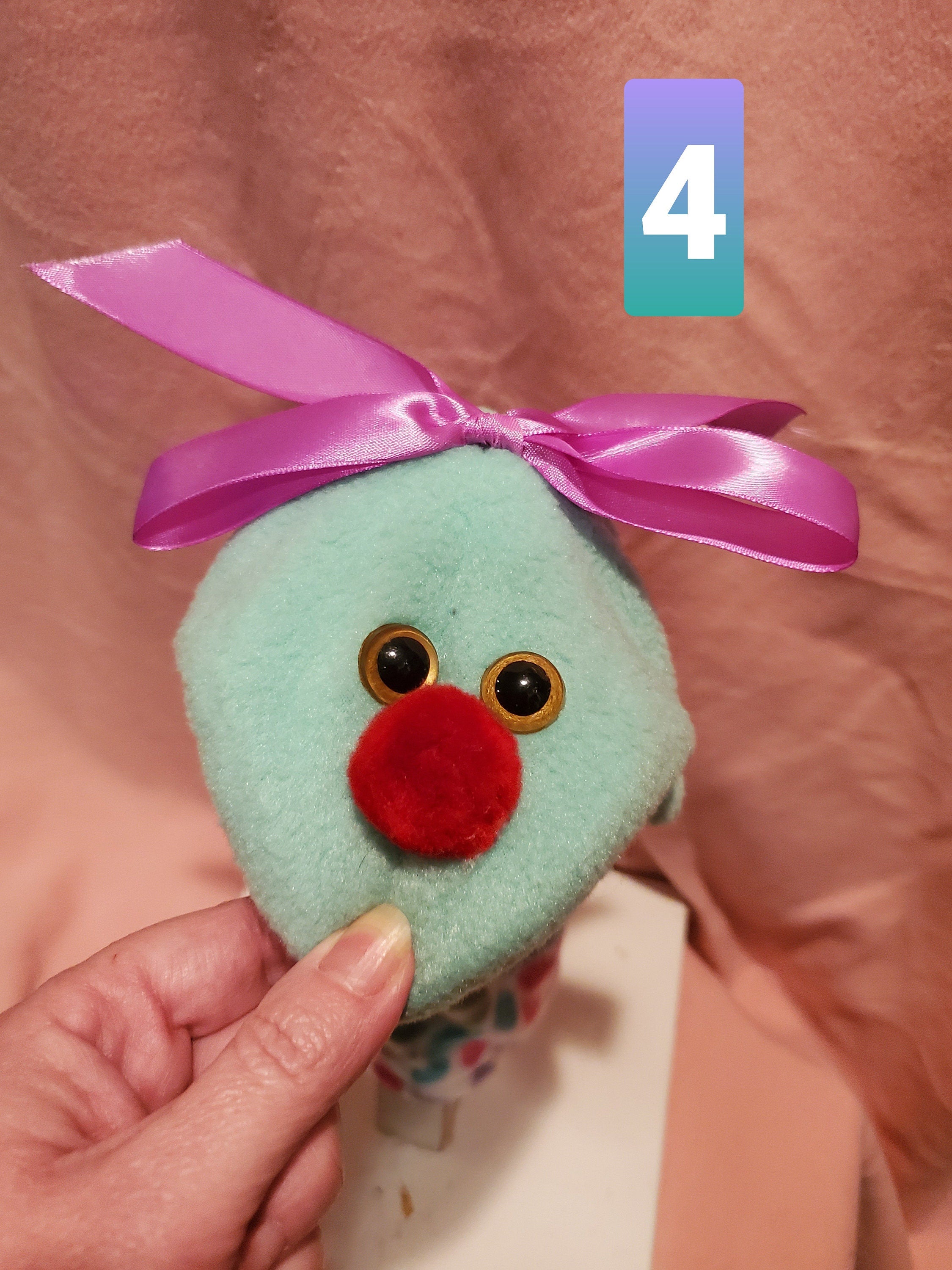 Handmade Sock Puppet Dottie with Bow, Movable Mouth Toy