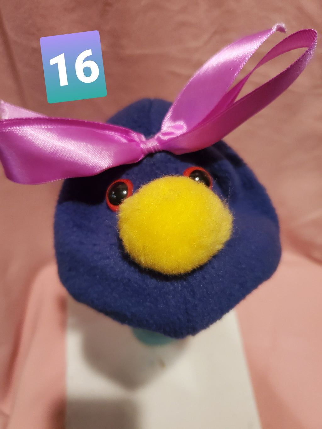 Handmade Sock Puppet Dottie with Bow, Movable Mouth Toy