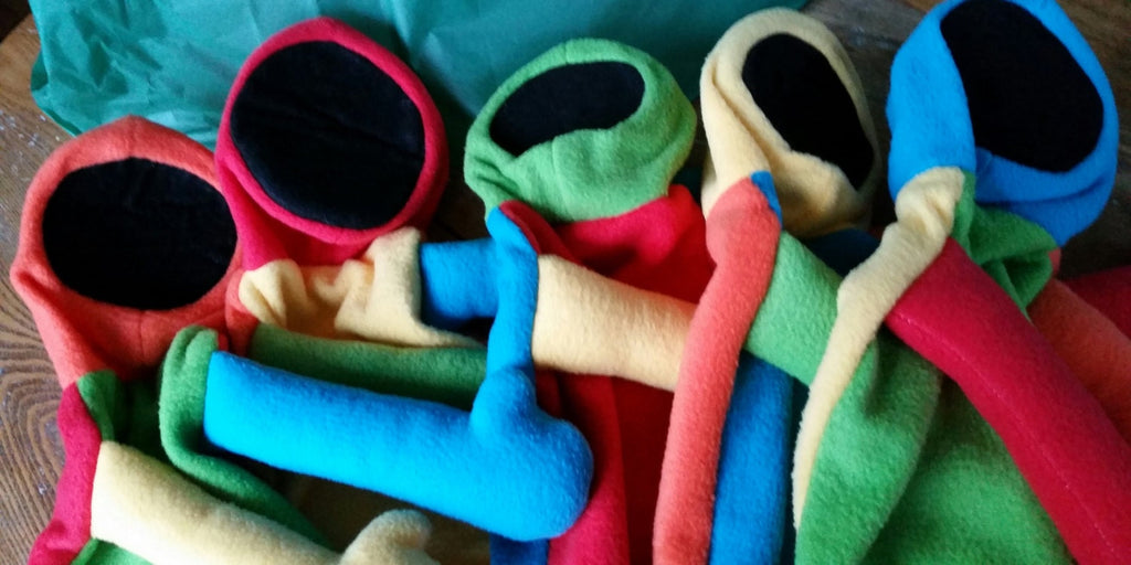 Handmade Fleece Hand Puppets with Arms, Bulk Party Pack Set