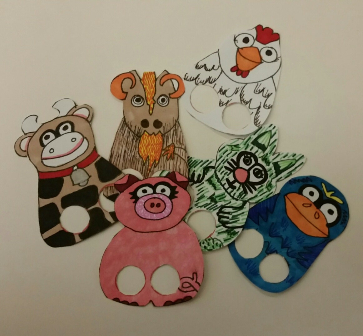 Barnyard Finger Paper Puppets, You Color!
