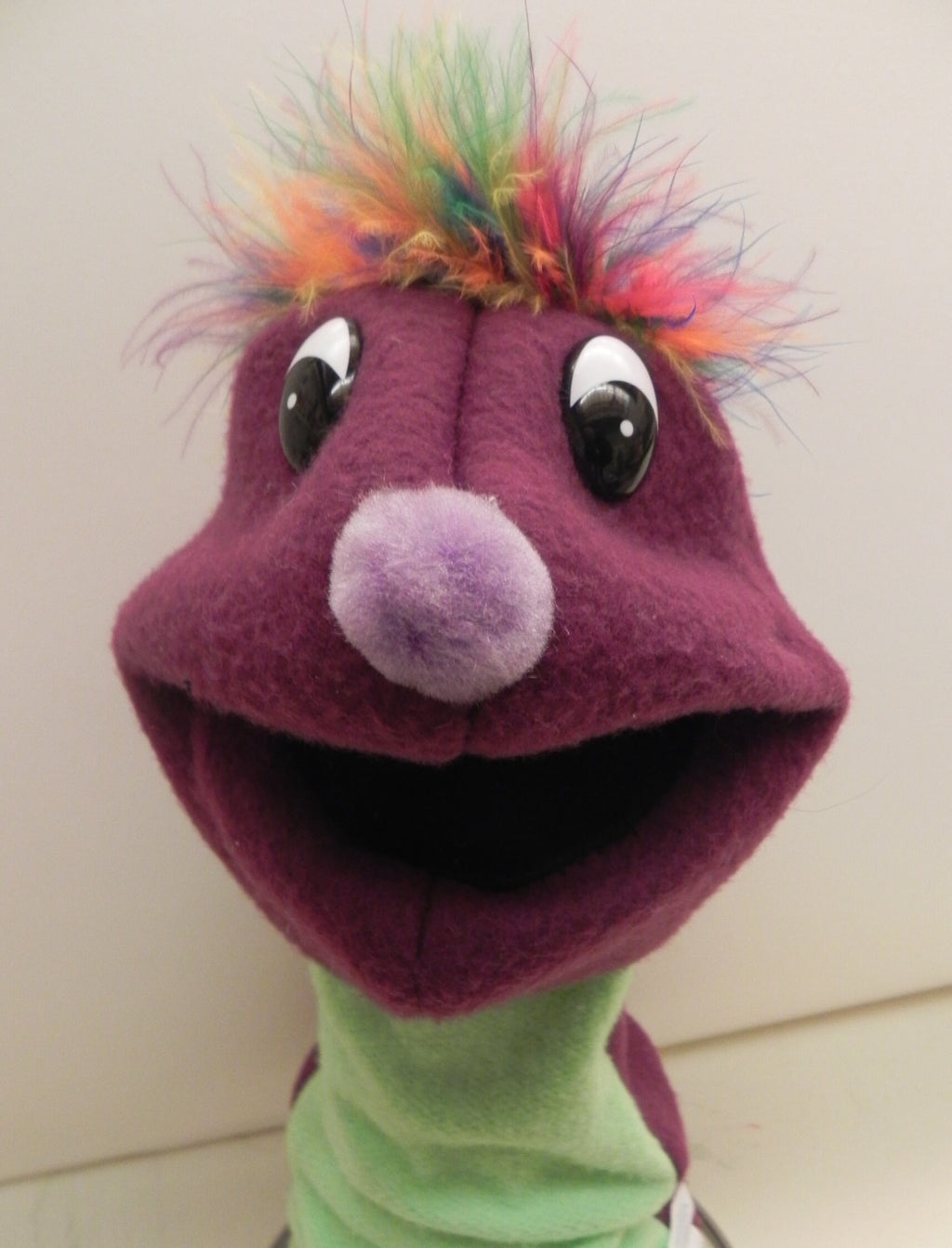 Handmade Sock Puppet with Fuzzy Hair and Movable Mouth, Storytelling Toy
