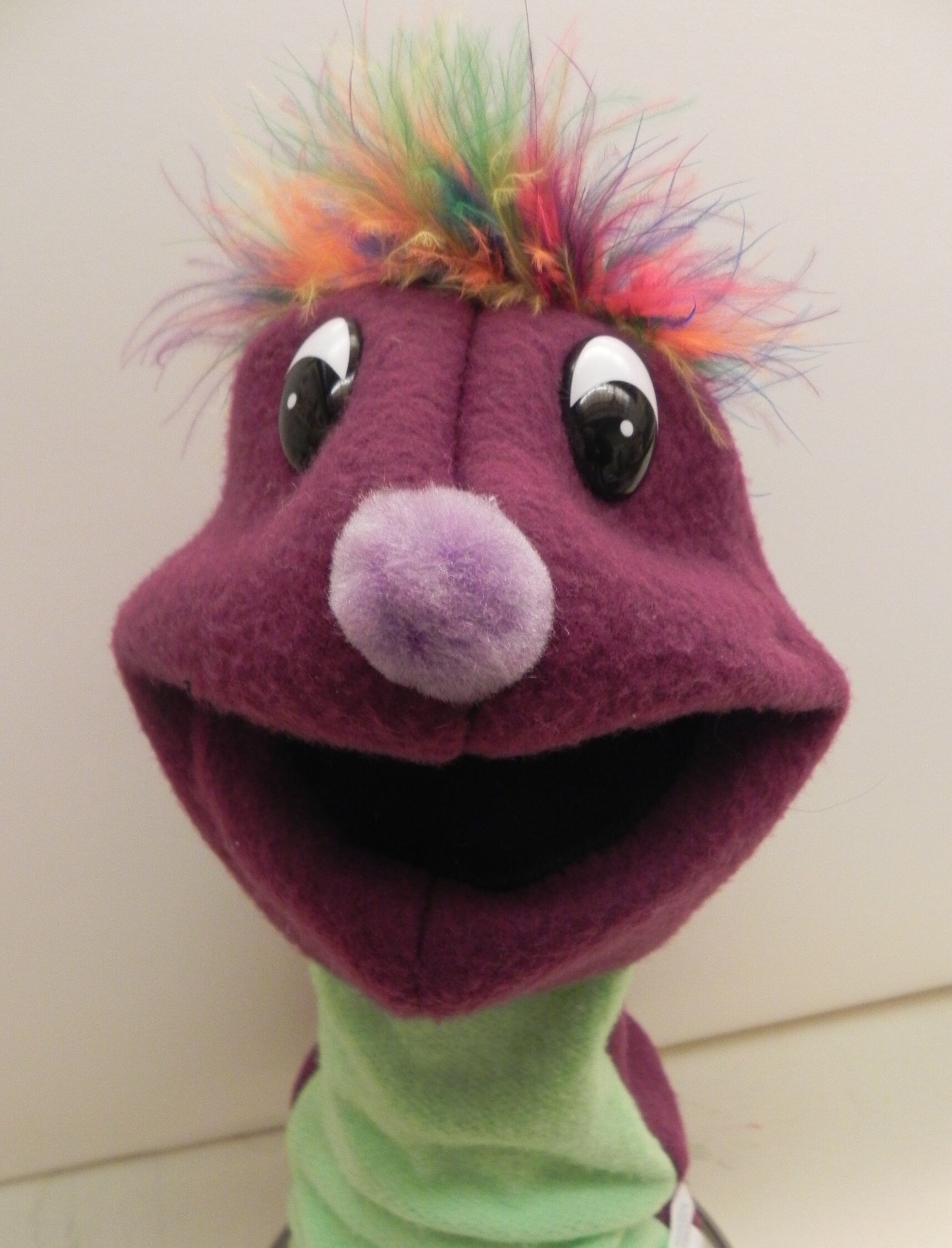 Handmade Sock Puppet with Fuzzy Hair and Movable Mouth, Storytelling Toy