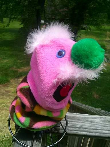 Handmade Sock Puppet with Fuzzy Hair and Movable Mouth, Storytelling Toy