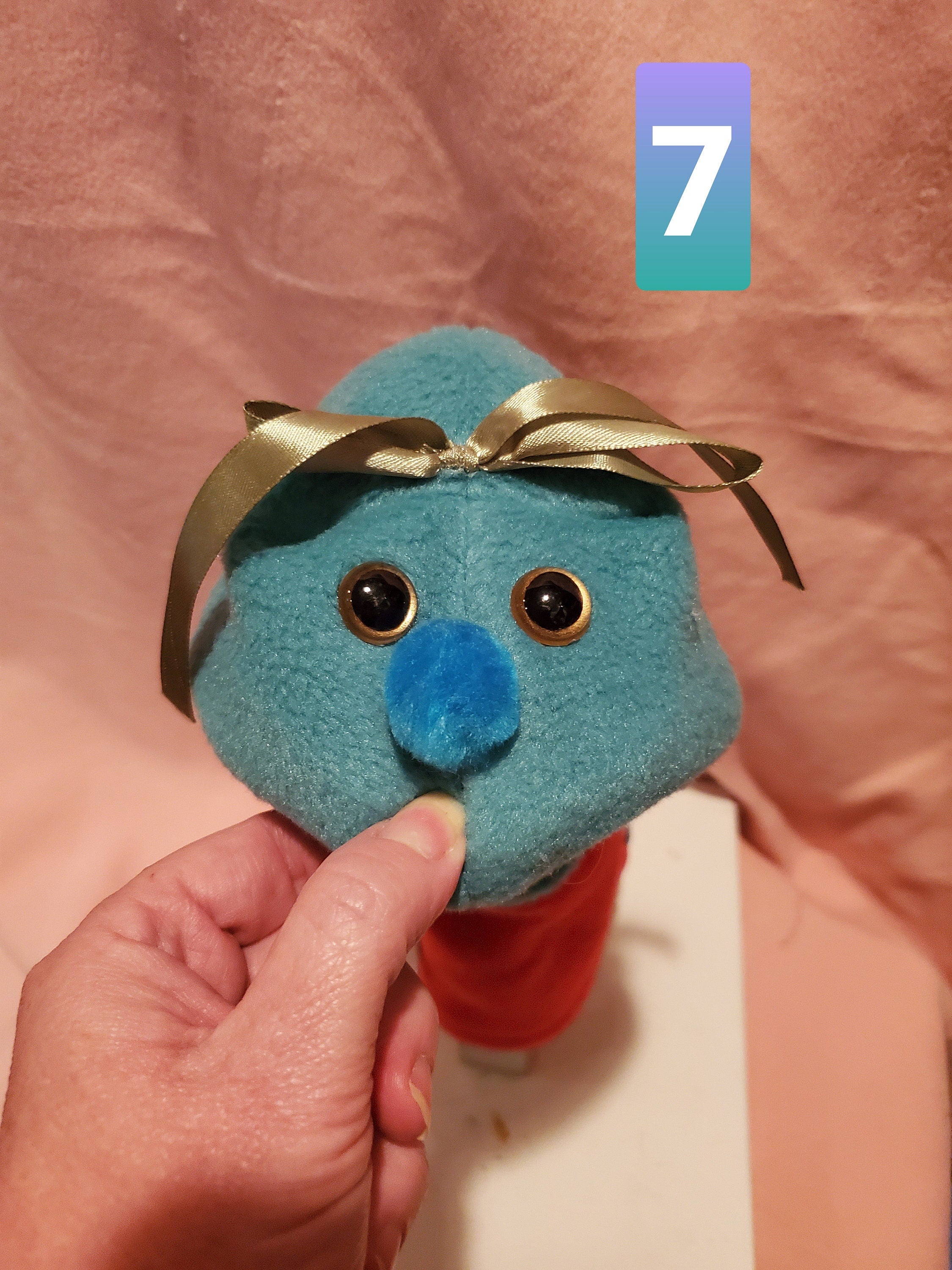 Handmade Sock Puppet Dottie with Bow, Movable Mouth Toy